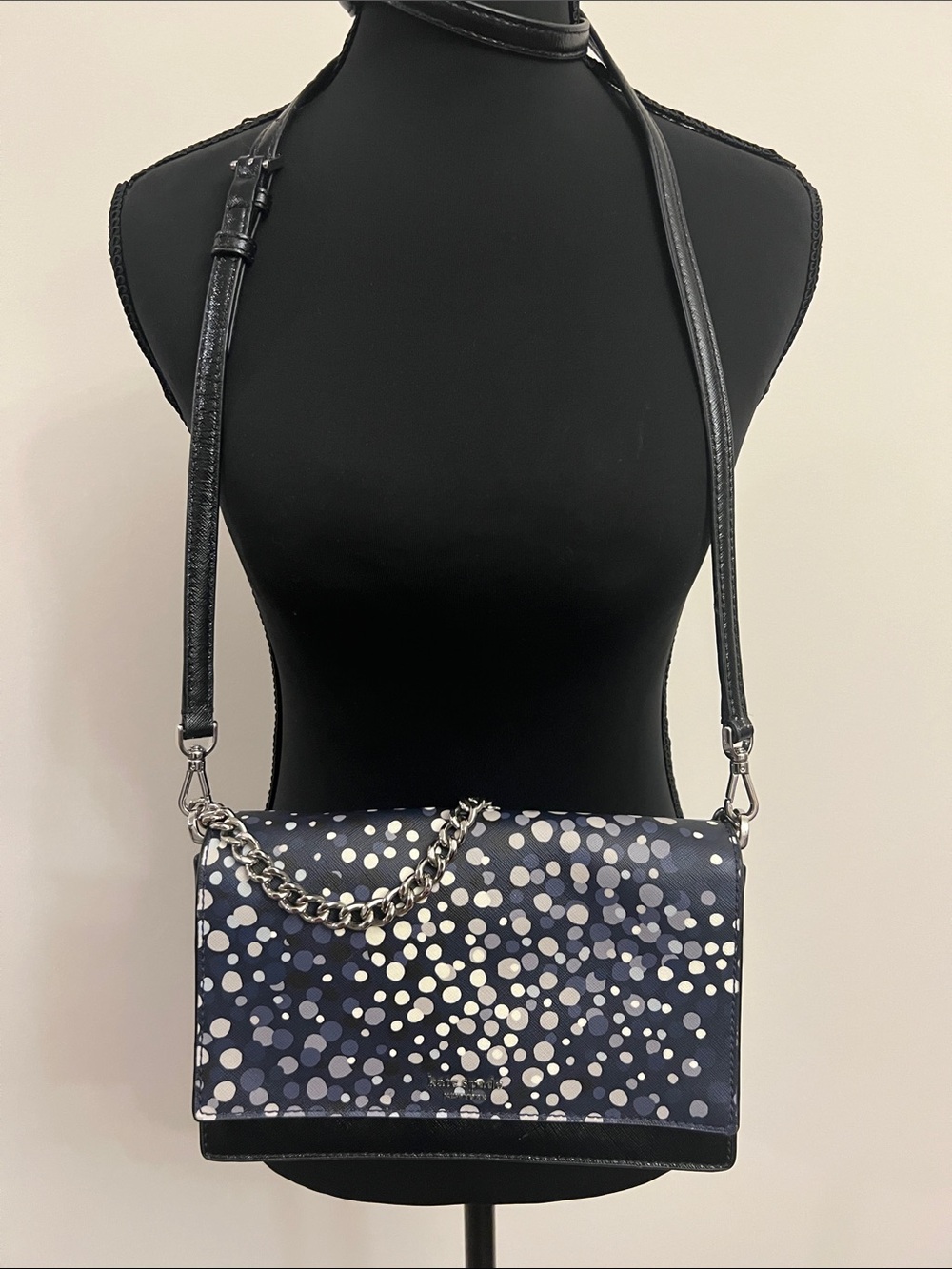kate spade Navy Polka Dot Crossbody with Silver Chain